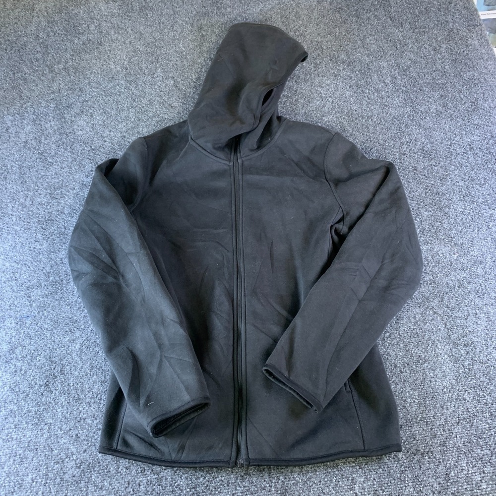 Uniqlo Hooded Jacket Mens Large Black Good Fleece Lined Full Zip 241-409212